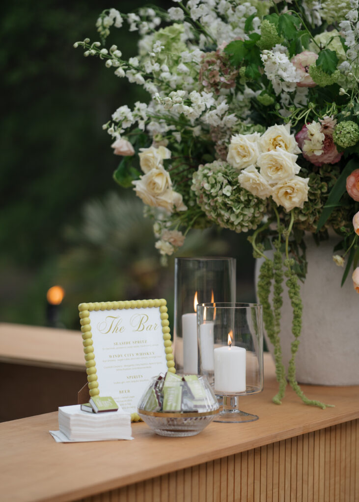 cocktail bar signage for a spring wedding