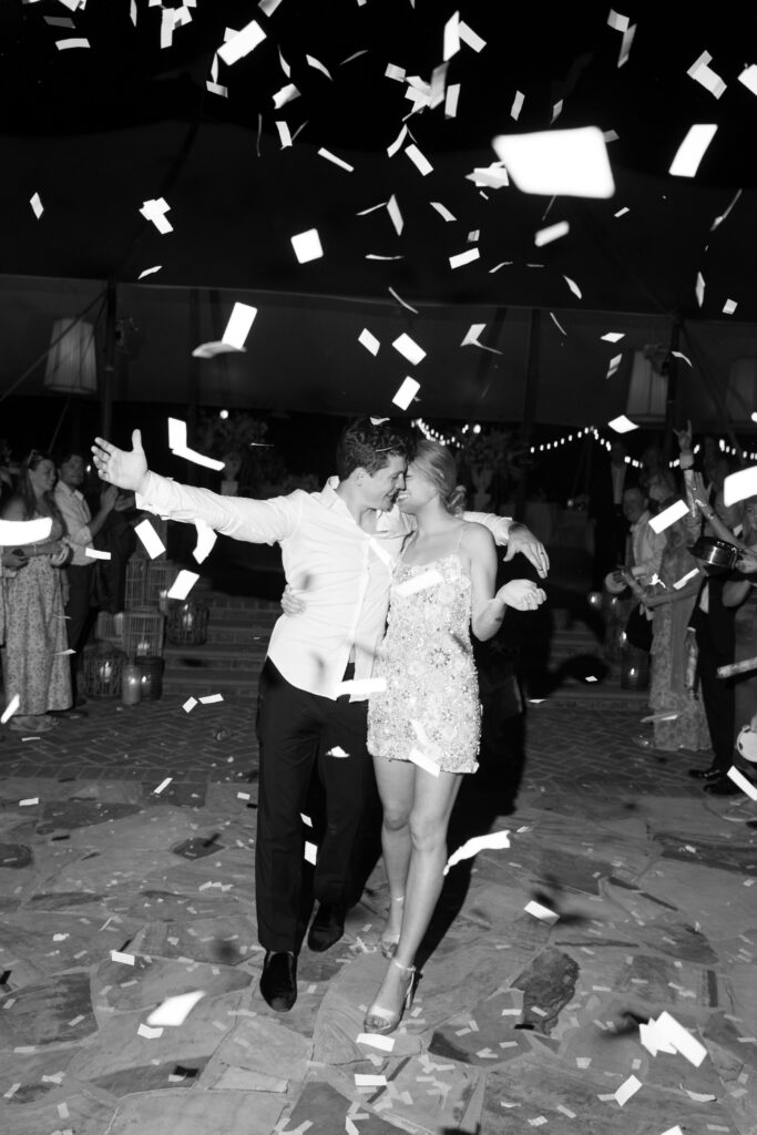 confetti exit for a bride and groom after the wedding